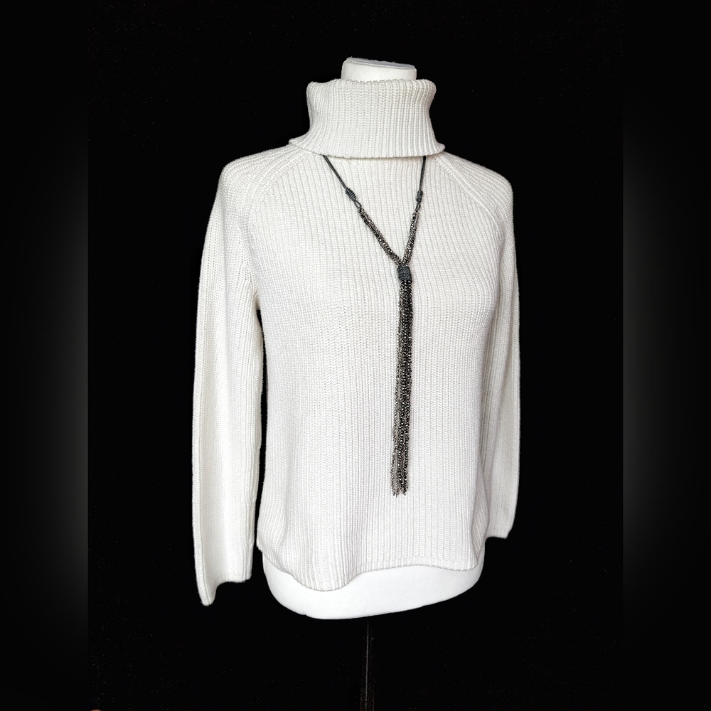 Lands End White Turtleneck Sweater, S/P 6-8